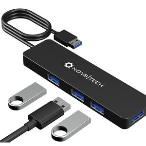 NOV8Tech 4 Port USB 3.0 Hub Splitter Extender Ultra Slim Laptop Windows PC Mac